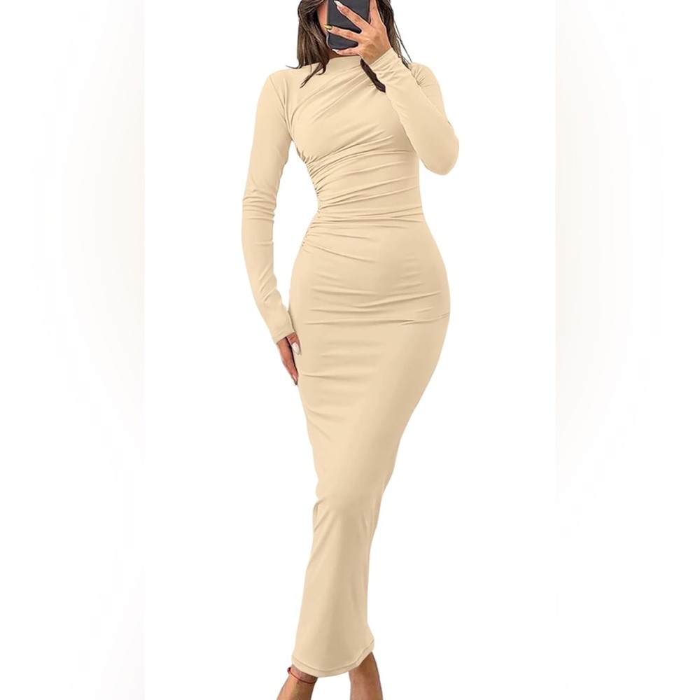 Elegant Cream Turtleneck Dress Size XL Stretch